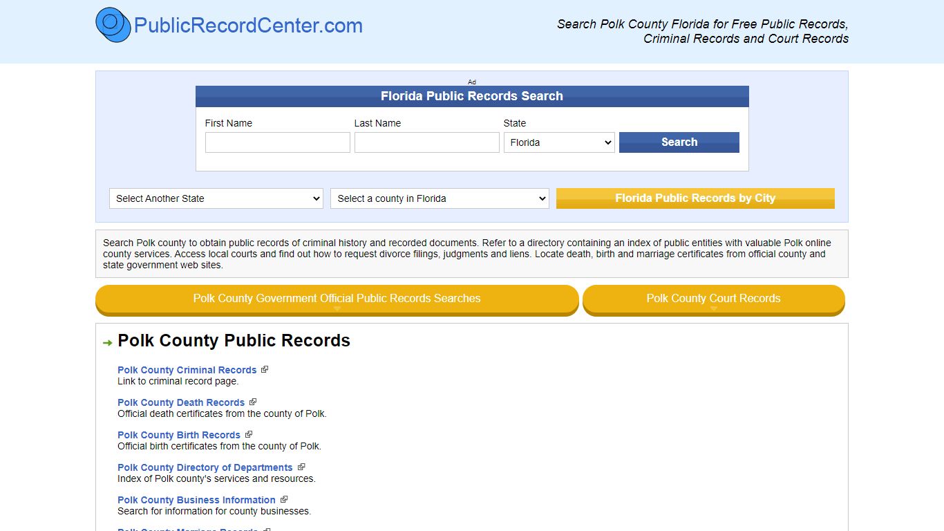 Polk County Florida Free Public Records - Court Records - Criminal Records